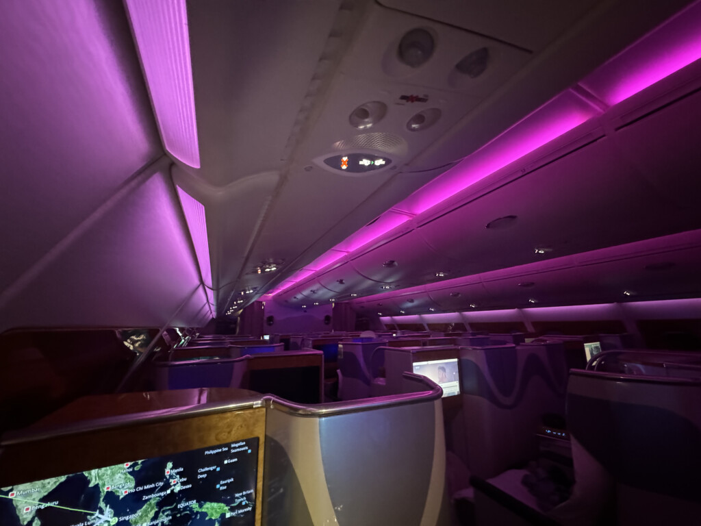 a purple lights on an airplane