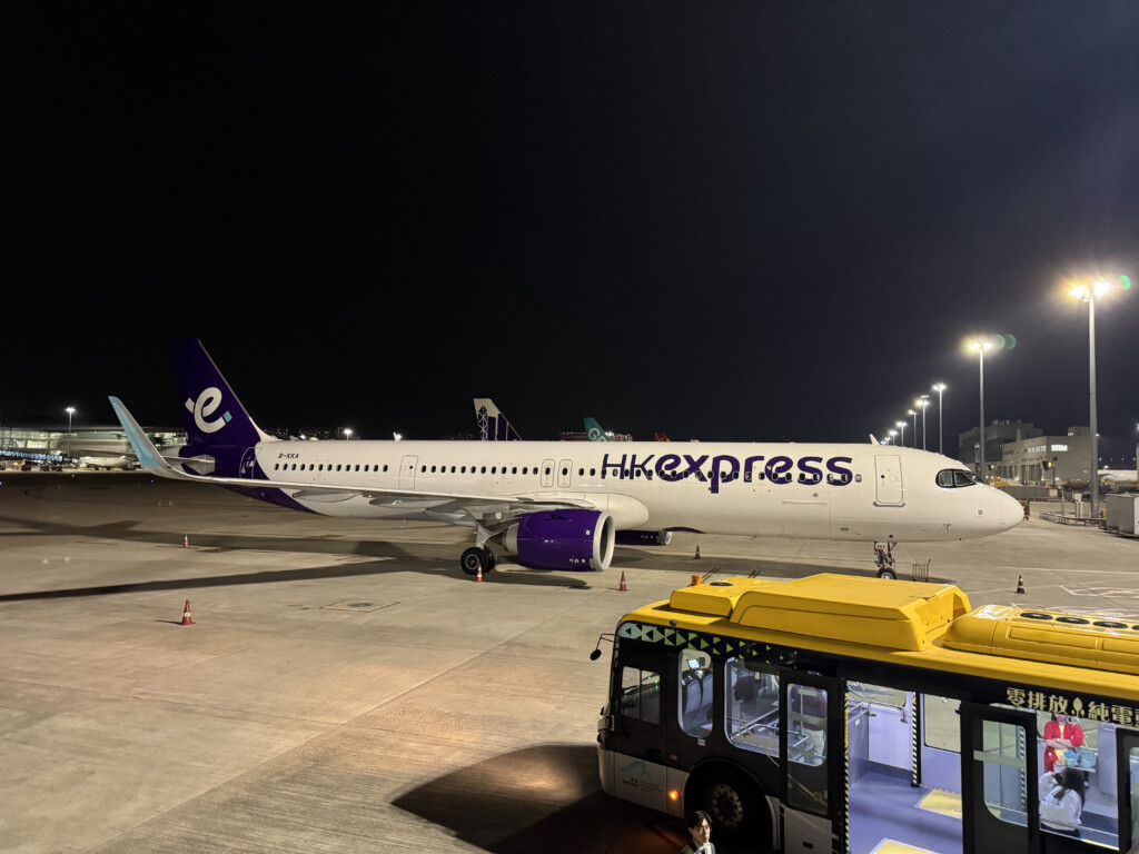a plane on the tarmac at night