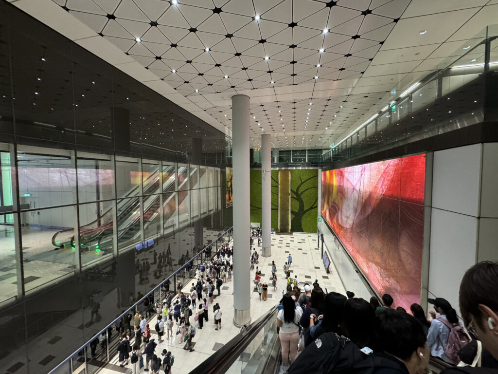 a group of people in a building