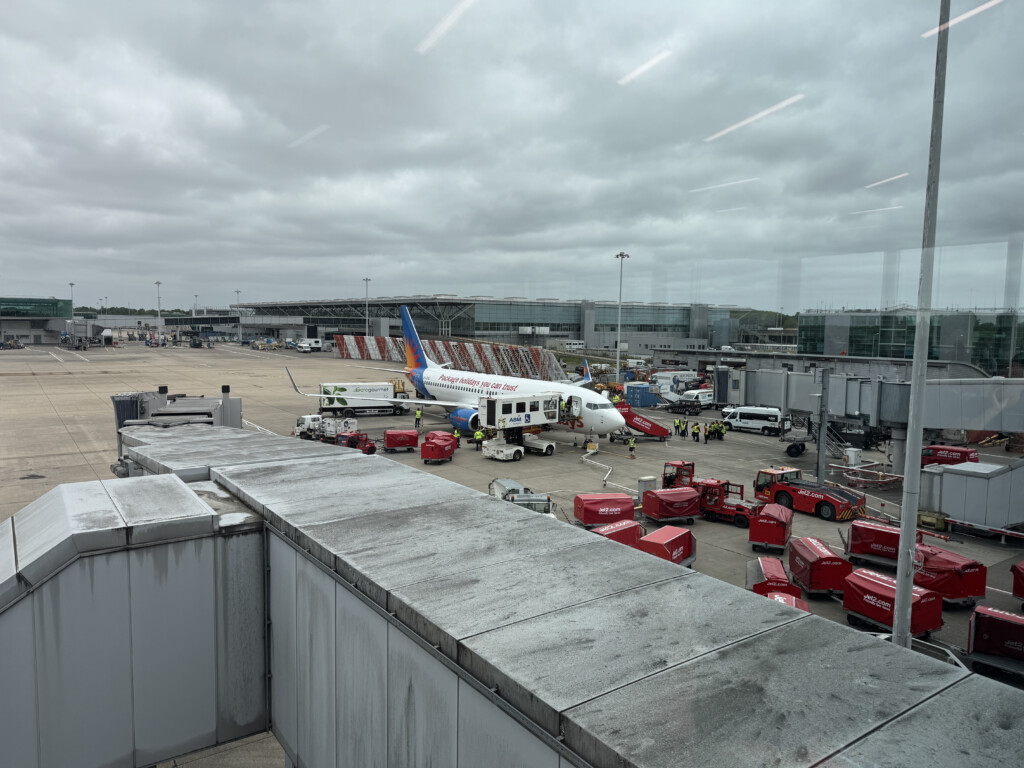 an airplane parked in a terminal