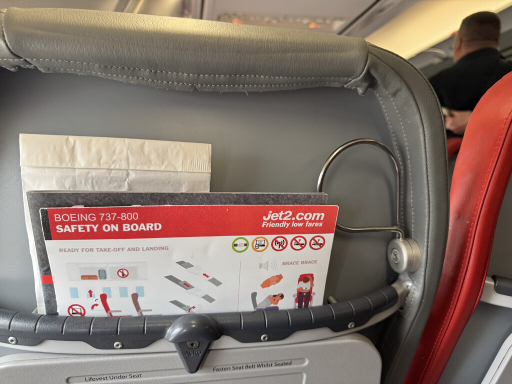 a safety sign in a seat