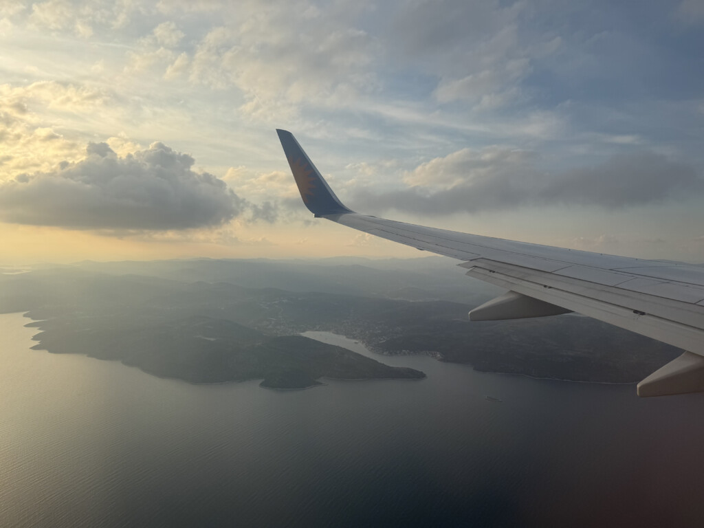 an airplane wing over water