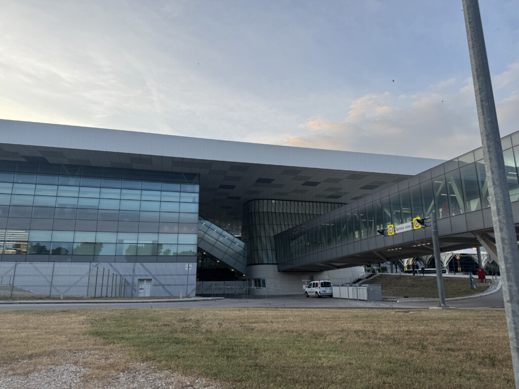 a building with a large roof