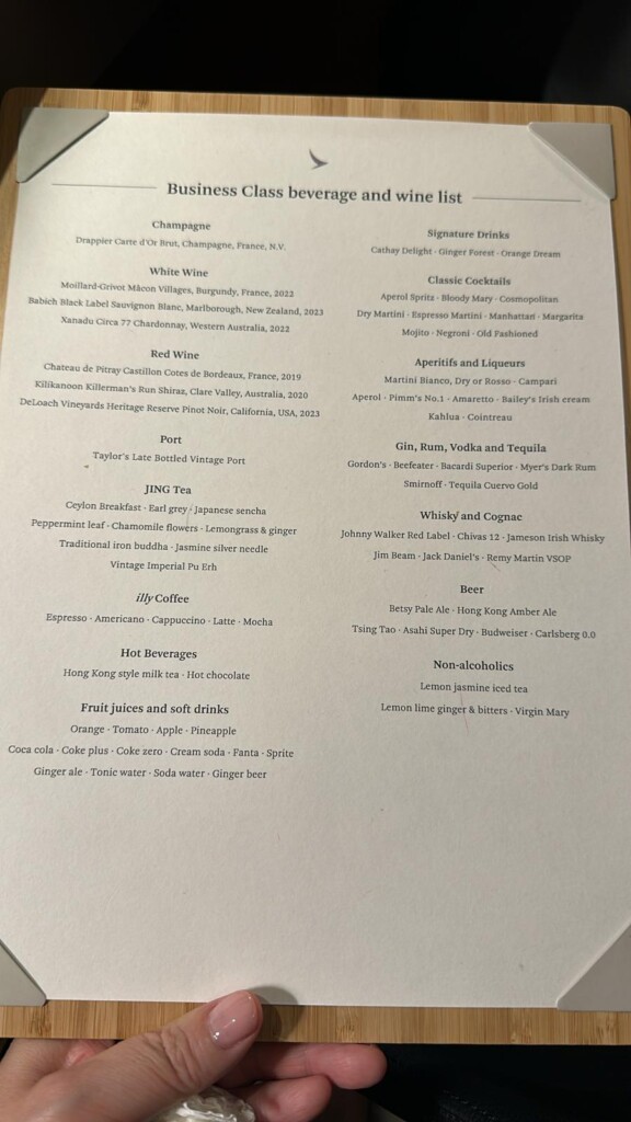a menu with black text