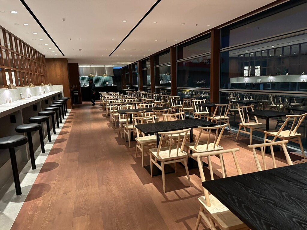 a room with tables and chairs