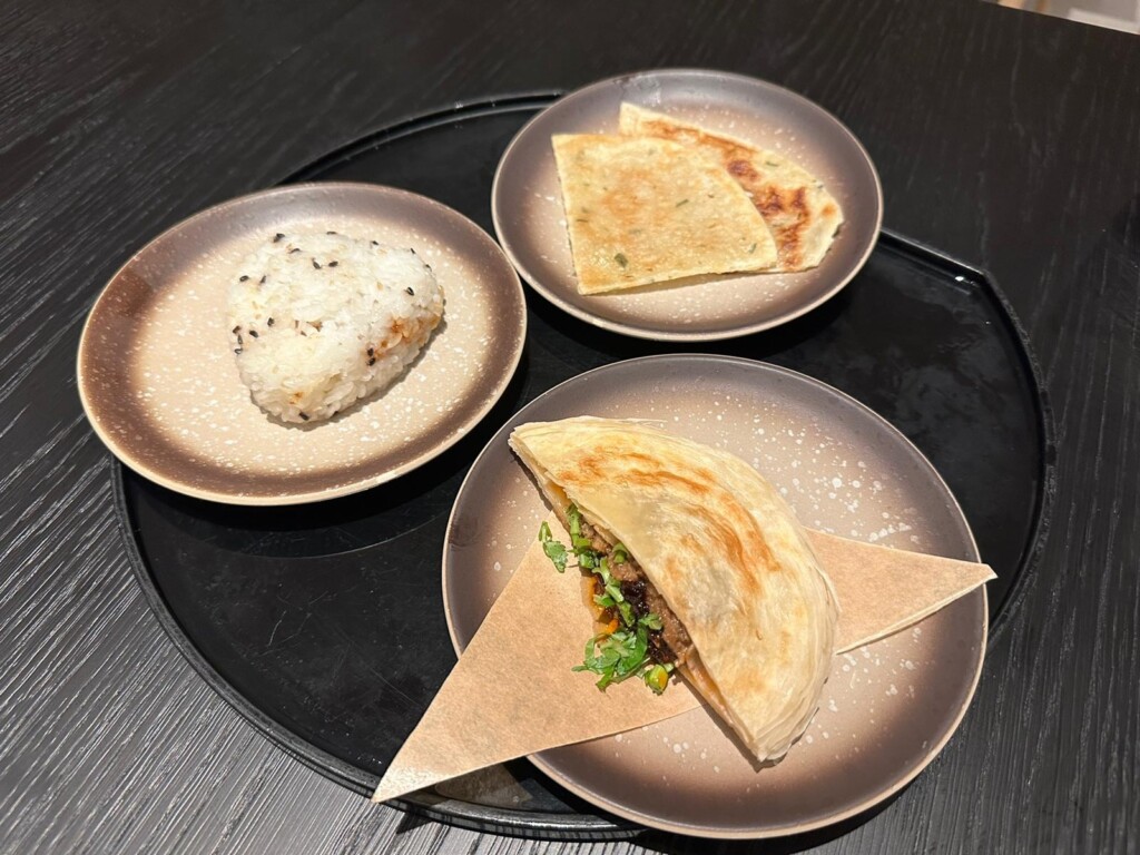 a plate of food on a tray