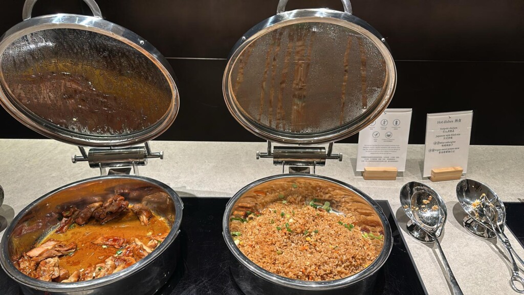 a group of food in a buffet