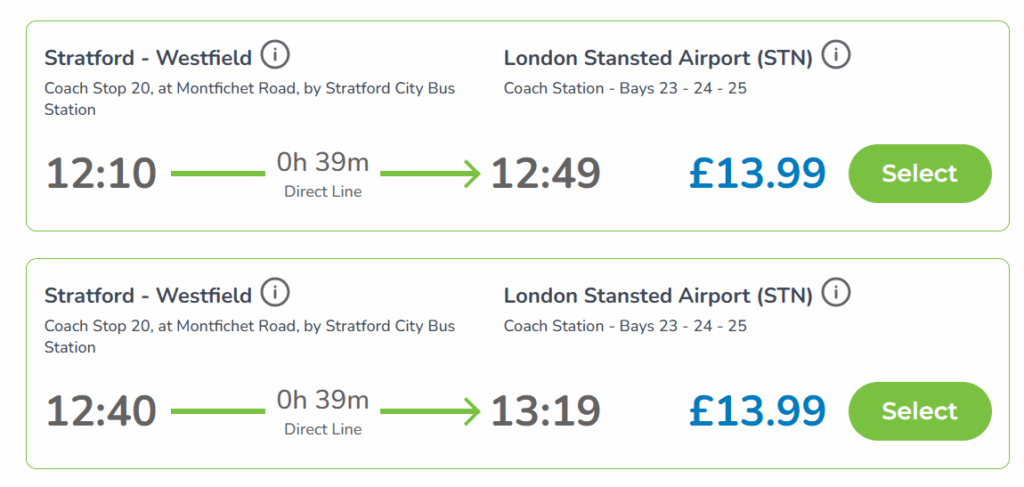 a screenshot of a bus schedule