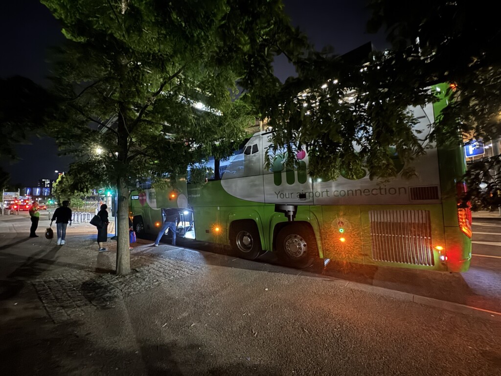 a bus parked on the side of a road