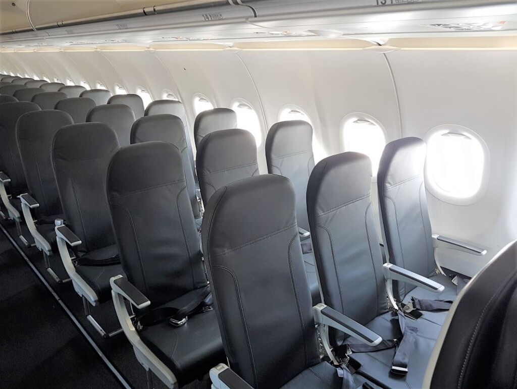 a row of seats in an airplane