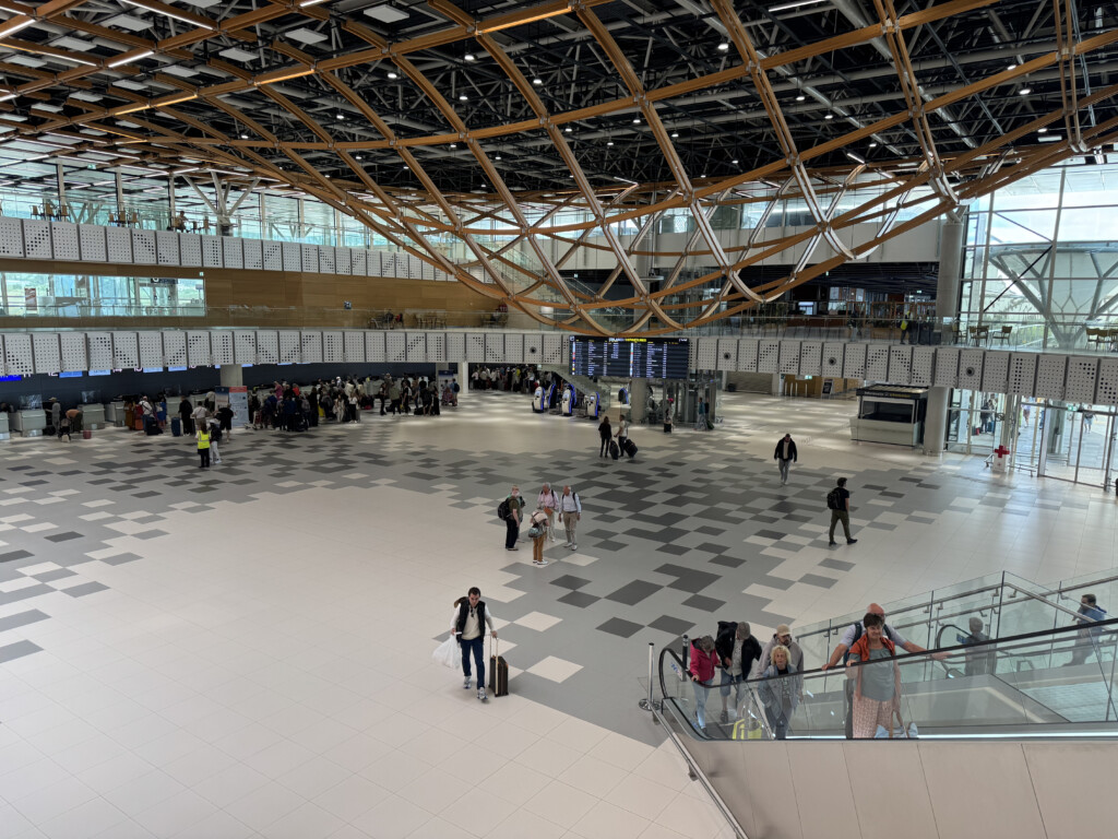 a large building with many people
