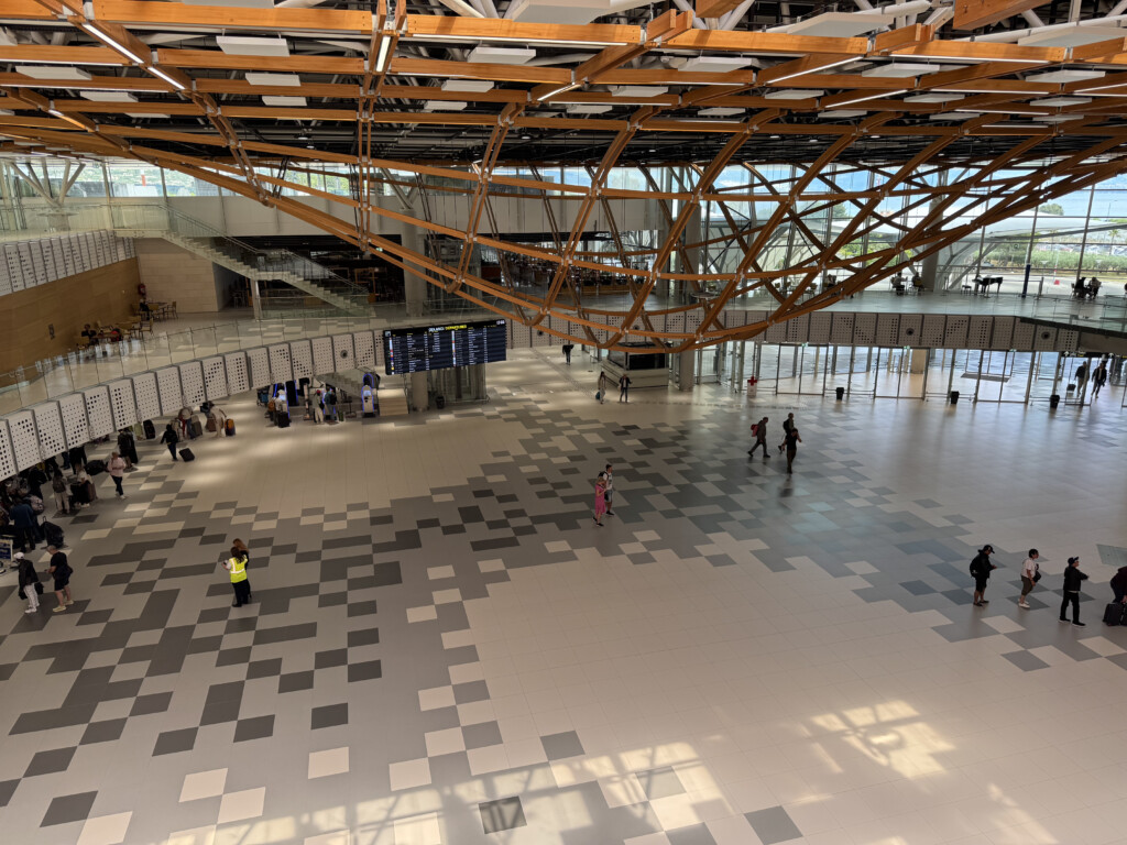 a large building with many people