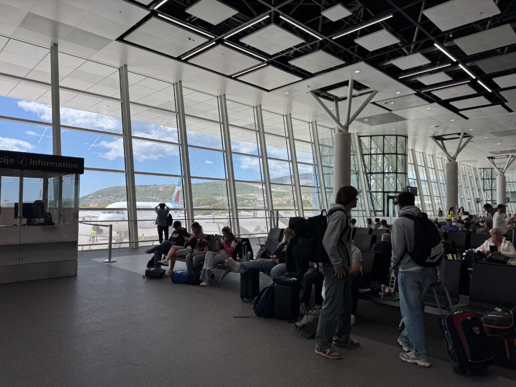 a group of people in a building