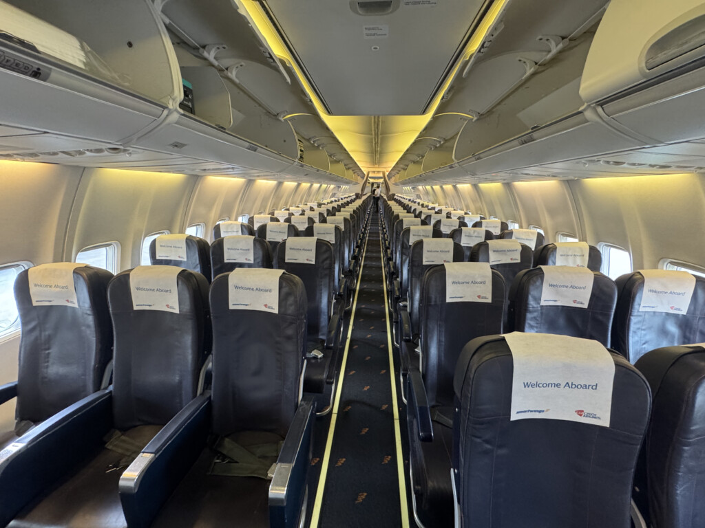 a row of seats on an airplane
