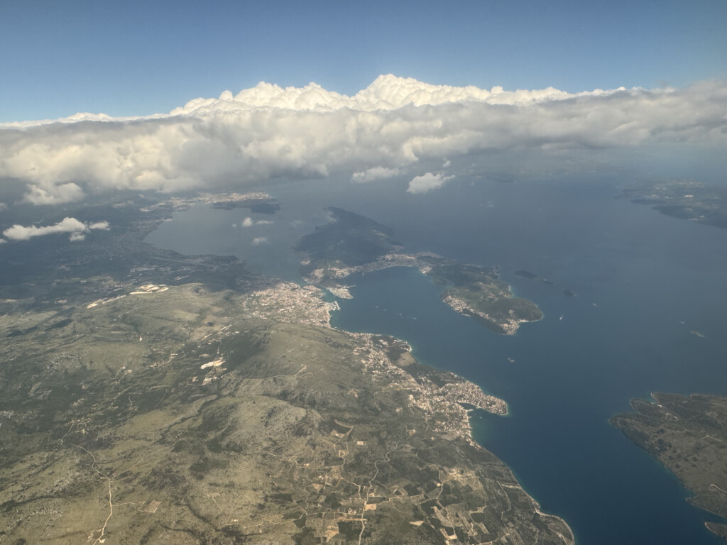 aerial view of land and water from above
