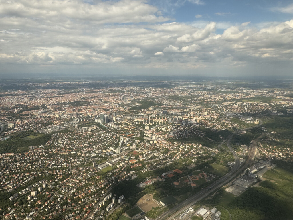 an aerial view of a city