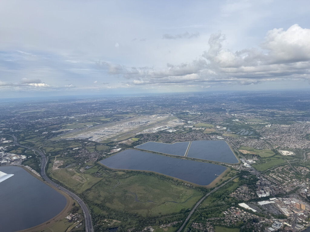 aerial view of a city and a river