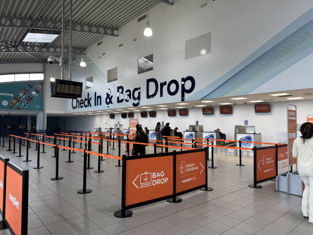 people in a check in area