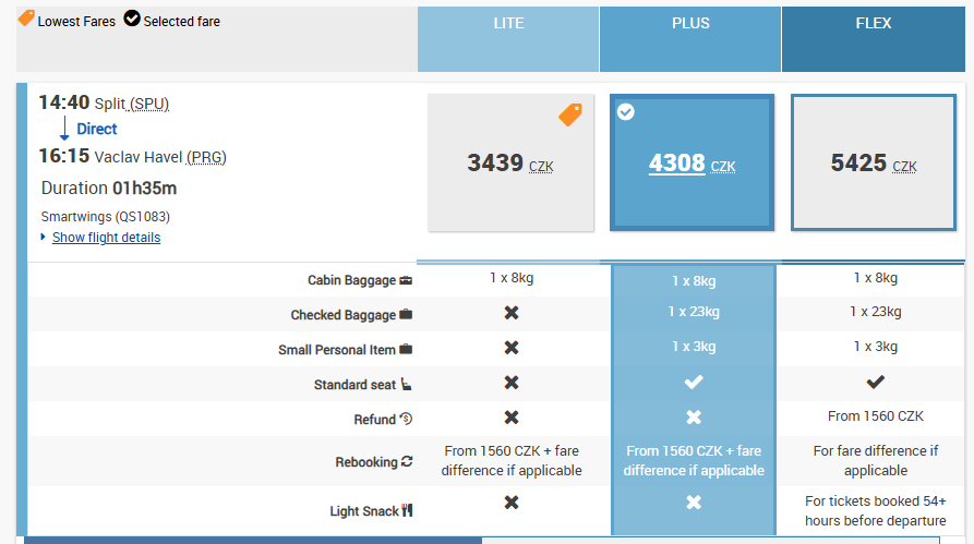 a screenshot of a flight schedule