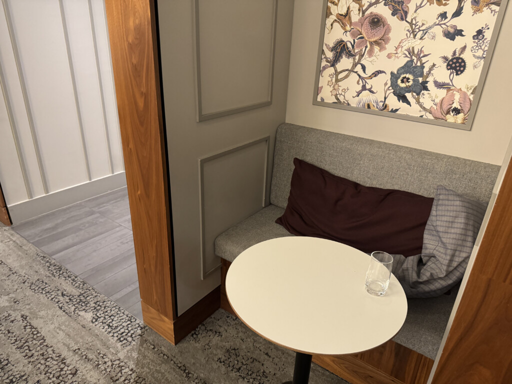 a table with a glass on it