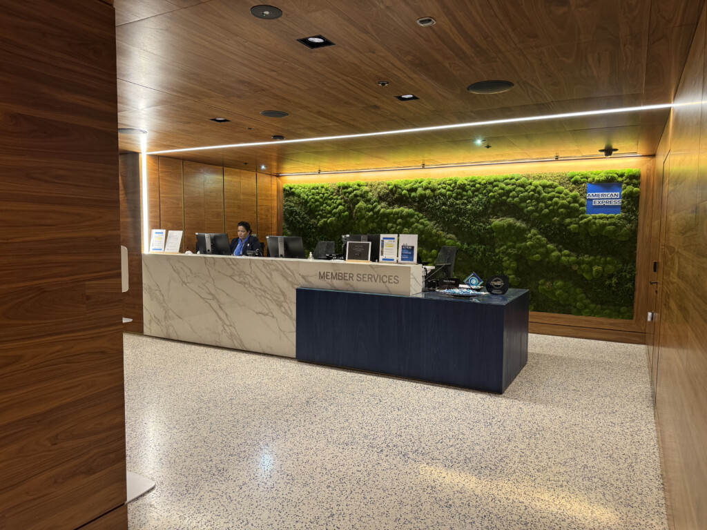 a reception desk in a building