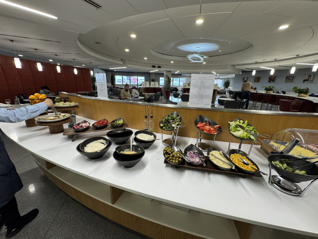 a buffet table with food on it