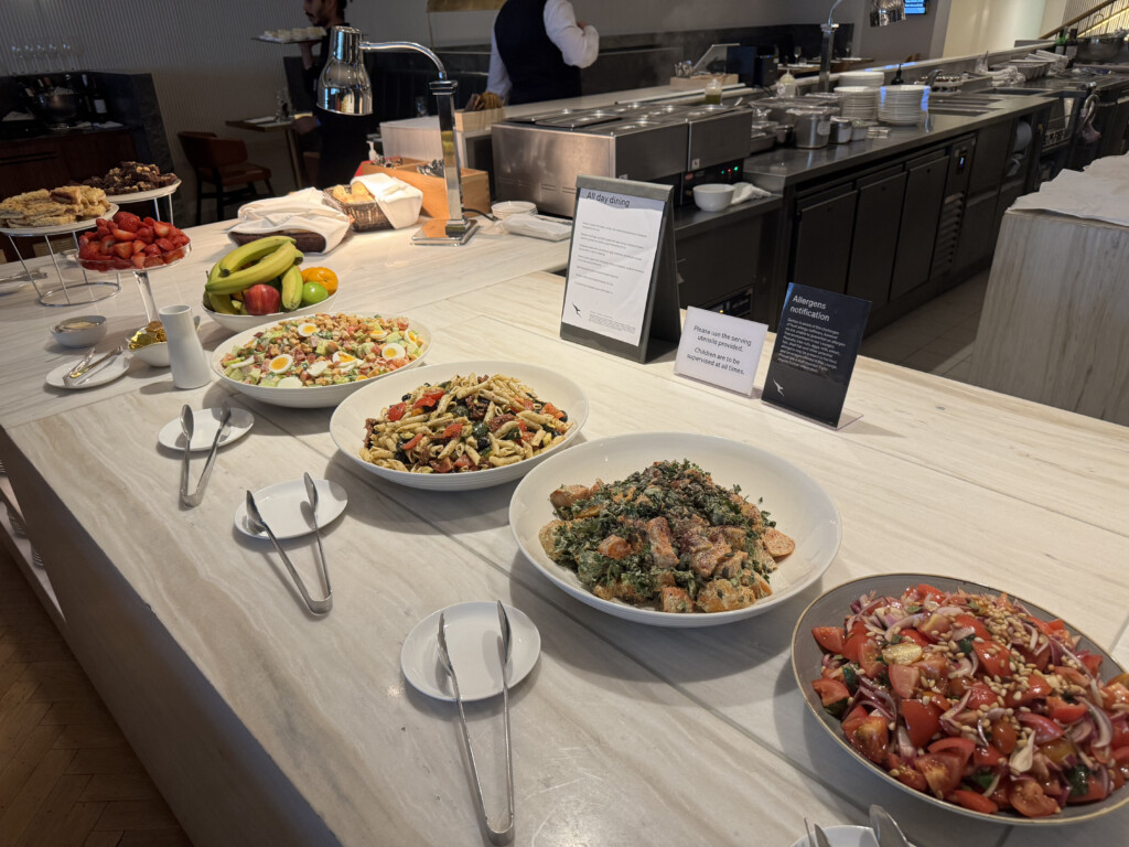 a buffet table with food on it