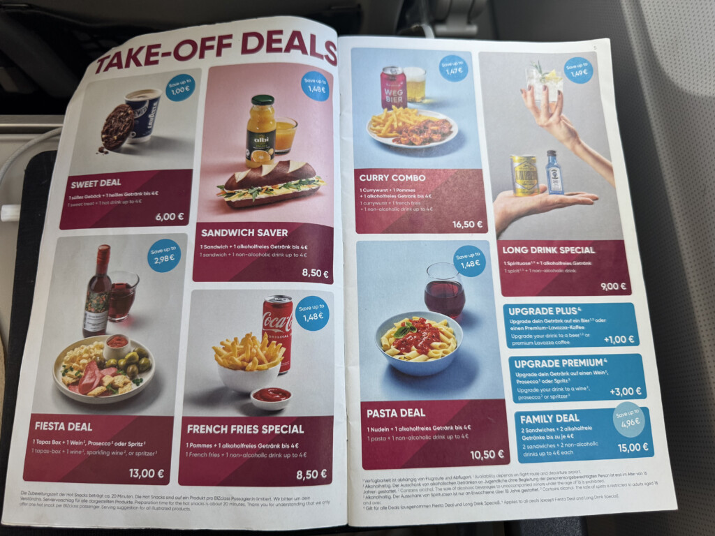 a menu of food on a table