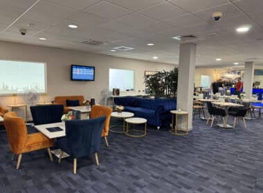 a room with tables and chairs