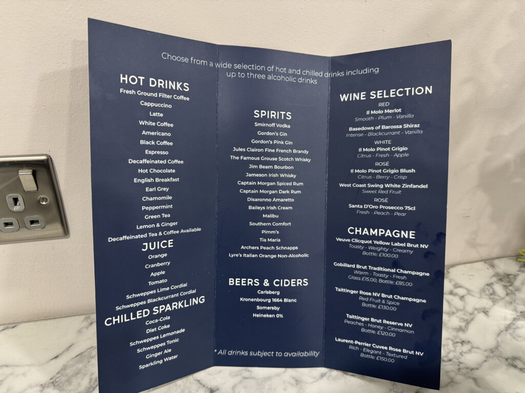 a menu on a marble surface