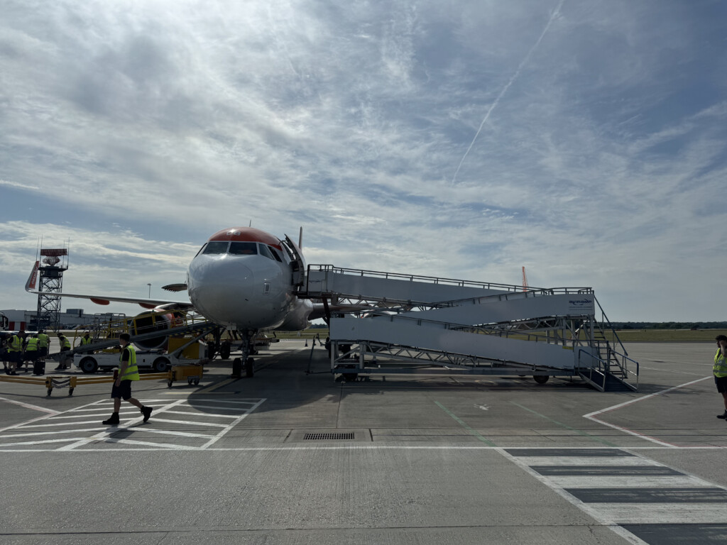 a plane on the runway
