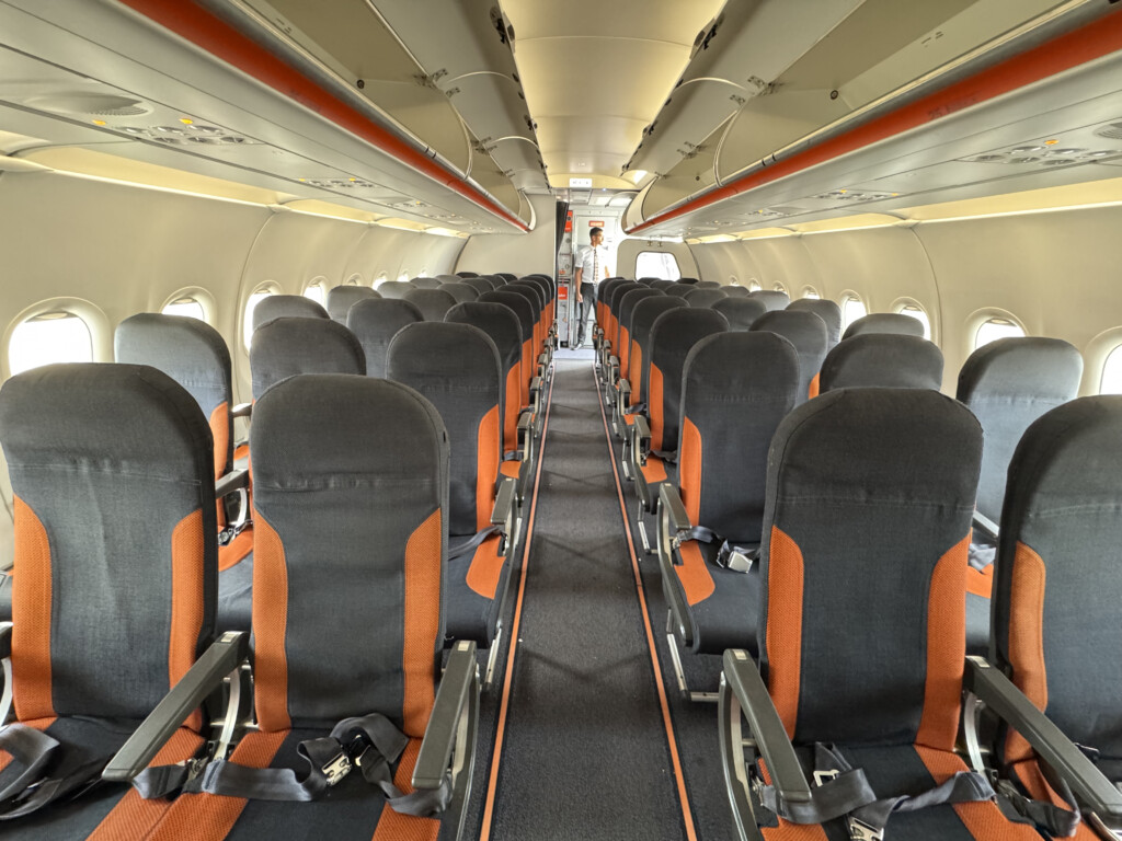 an airplane with seats and windows