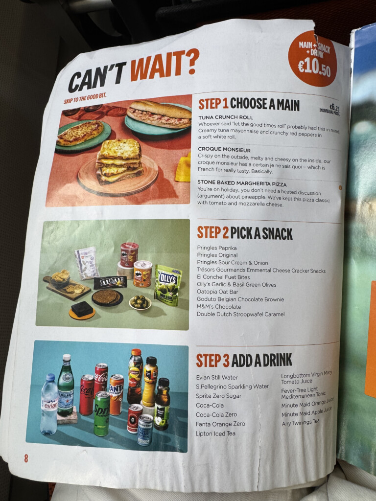 a menu of food and drinks