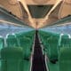 an airplane with green seats