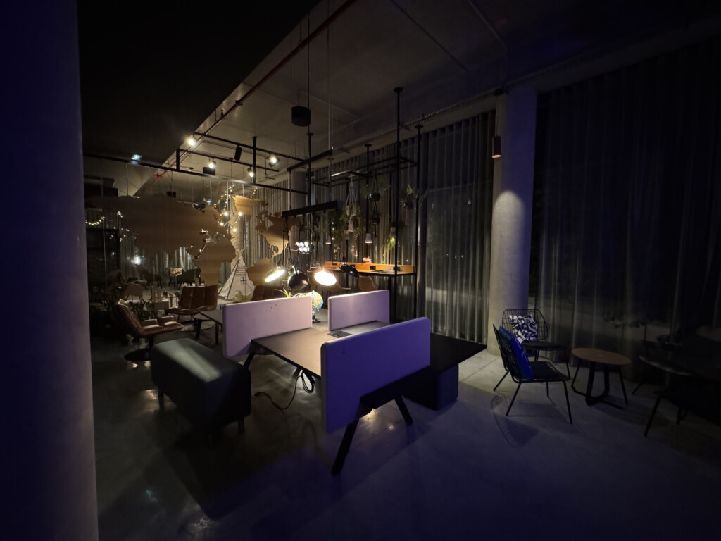 a room with tables and chairs