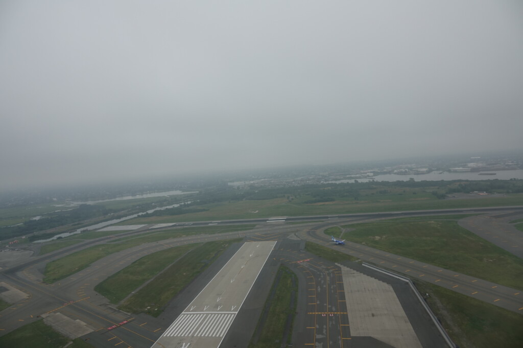 an aerial view of an airport runway