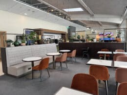 a room with tables and chairs