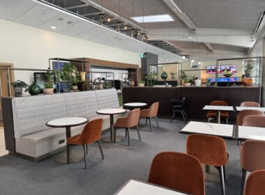 a room with tables and chairs