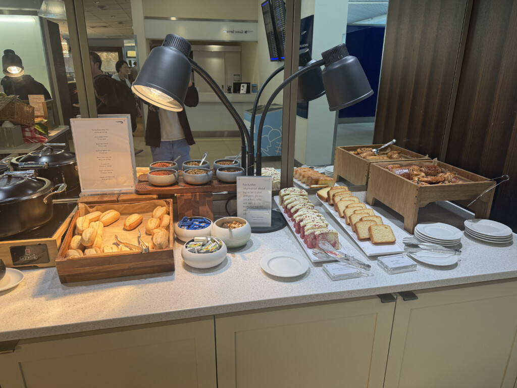 a buffet table with food on it