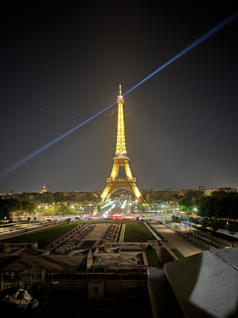 a lit up tower at night