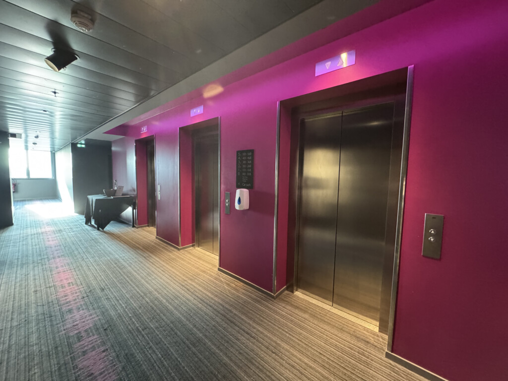 a hallway with elevator doors