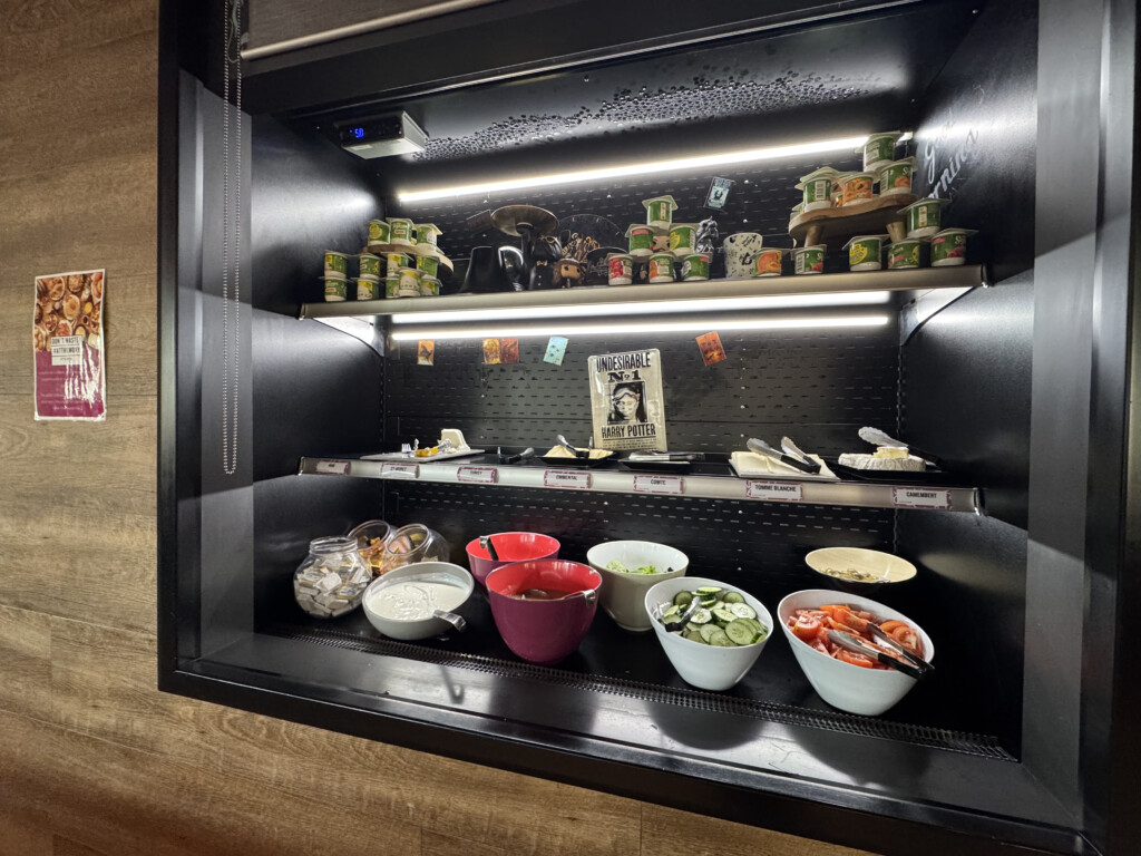 a display case with food in it