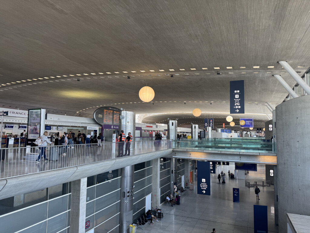 a group of people in a large building