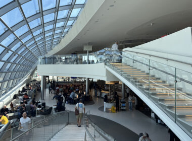 a large building with many people