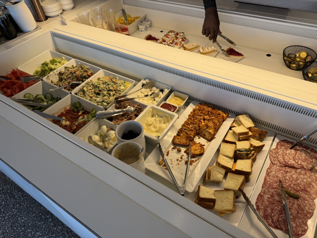 a counter with food in it