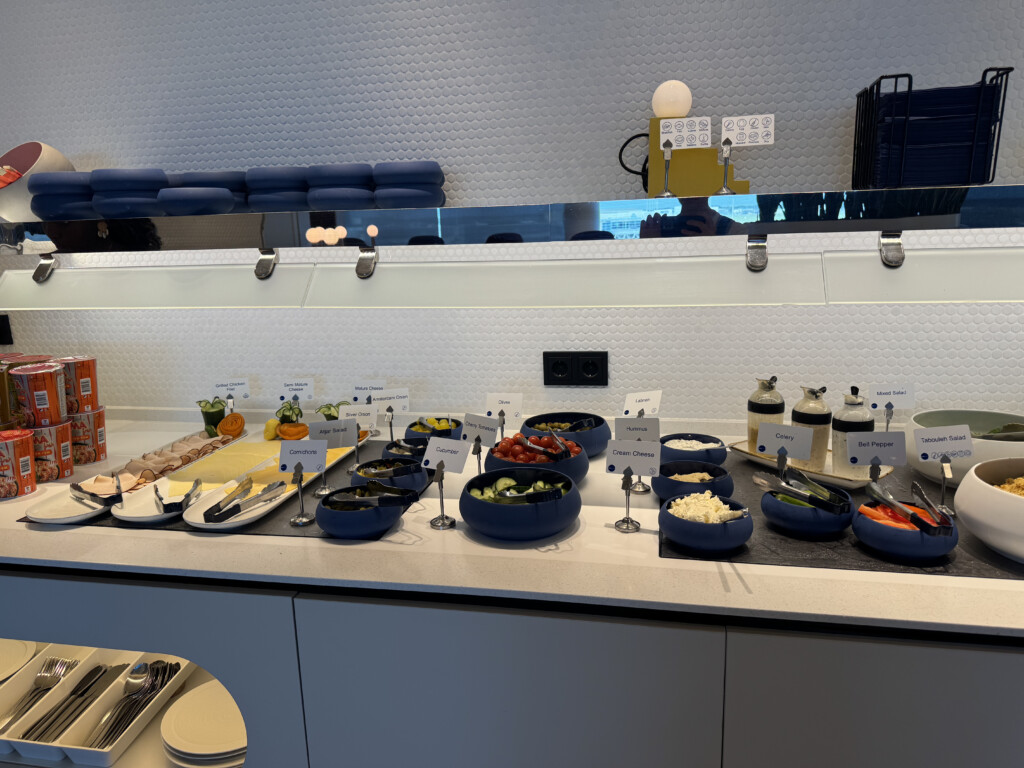 a buffet table with food on it