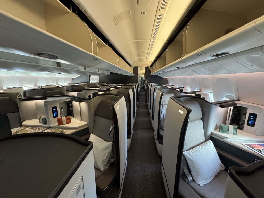 an airplane with seats and a table