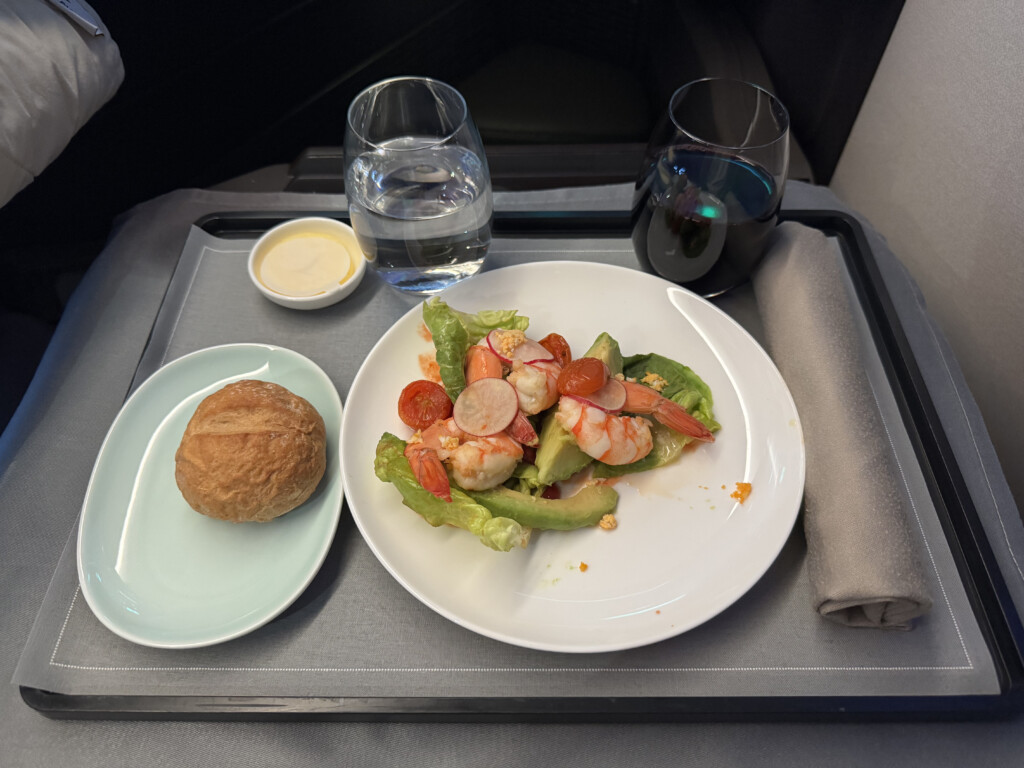 a plate of food on a tray