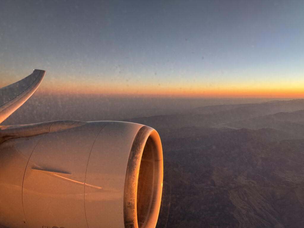 an airplane engine and a valley