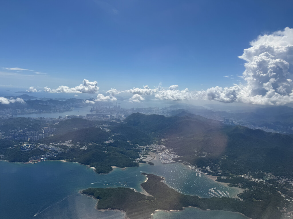 aerial view of a city and water